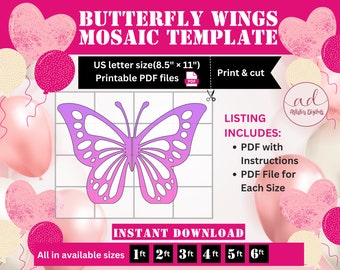 Butterfly Wings Prop Template, Butterfly Stencil Template, Mosaic Template, Butterfly Baby Shower Template, Baby Shower, Birthday Decor, DIY