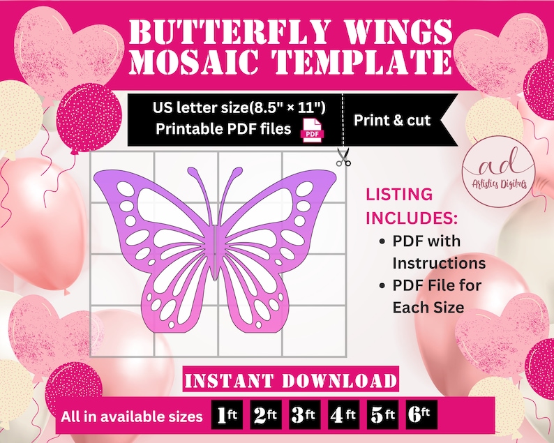 Butterfly Wings Prop Template, Butterfly Stencil Template, Mosaic Template, Butterfly Baby Shower Template, Baby Shower, Birthday Decor, DIY