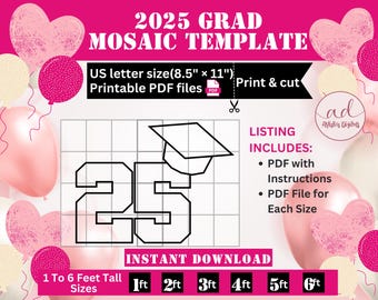 Graduation Balloons Mosaic Templates, Prom 2025 Balloon Mosaic, 25 Grad Mosaic Balloons, 2025 Grads hat Mosaic from Balloons, confetti