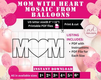 MOM Mosaic Template, Mom Mosaic from Balloons, Mother Mosaic, Mother's Day Mosaic Template, mosaic Balloon, Mother Love Mosaic, Mom Love DIY