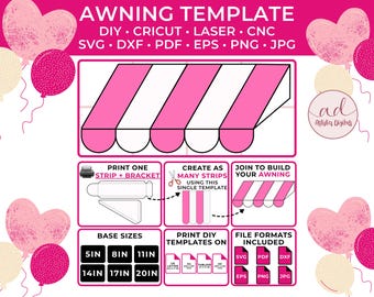 DIY Awning Template, Printable Awning Pattern, Party Awning Decor, Awning backdrop, Cricut Laser Cut svg pdf png dxf eps