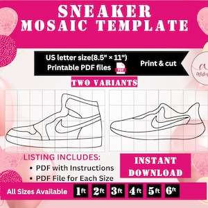 2 Shoe Mosaic Template, Mosaic sneaker, sport Balloon Decor, Mosaic Frame Balloon Template, Tall Sneaker stencils, Mosaic From Balloons, DIY