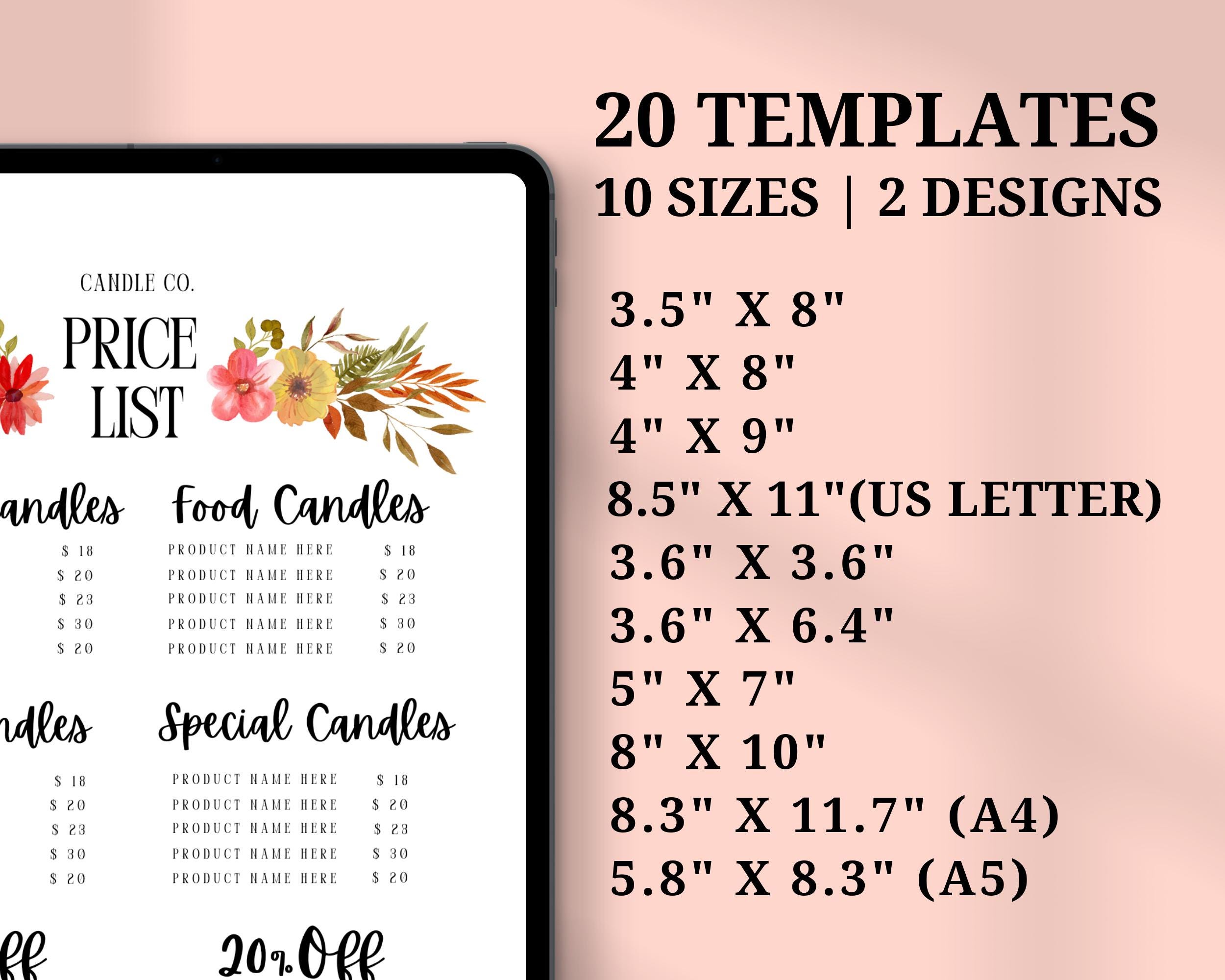 Editable Candle Price List Template, Candle Price List, Small Business ...
