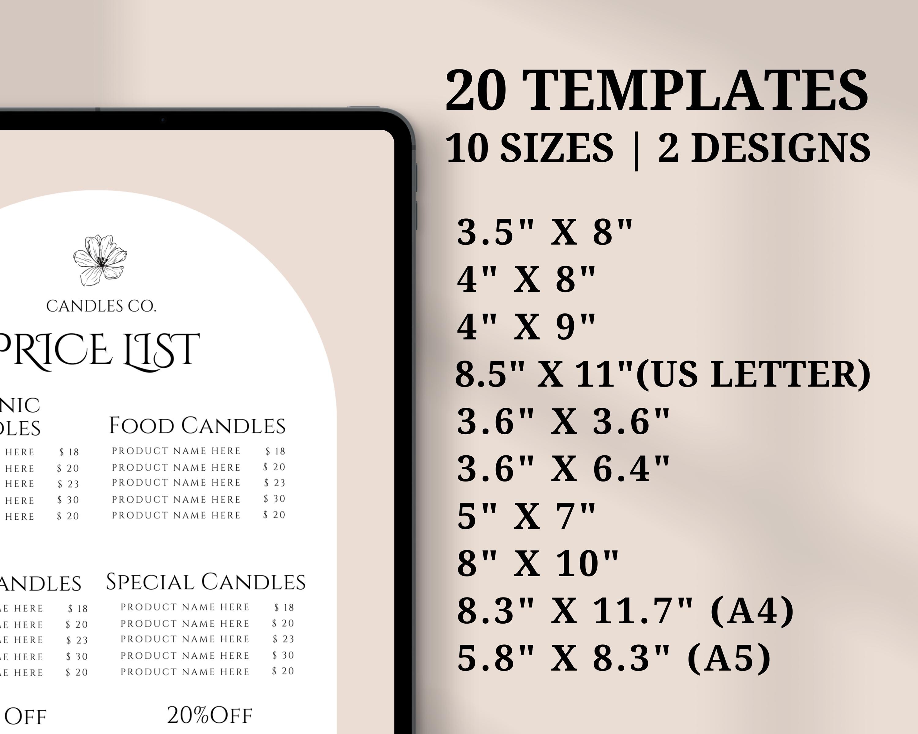 Editable Candle Price List Template, Candle Price List, Small Business ...