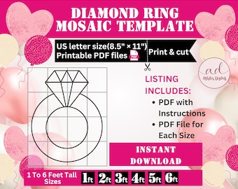 Diamond Ring Mosaic Template, Ring Mosaic from Balloons, bridal shower balloon decor, Bridal Shower Ideas, balloon mosaic ring, DIY Decor
