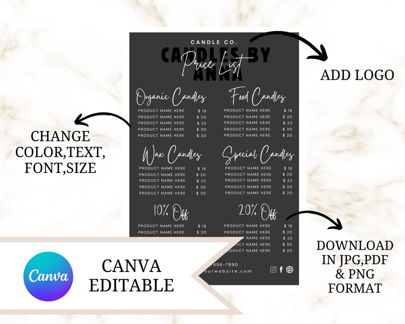 Editable Candle Price List Template, Candle Price List, Small Business ...