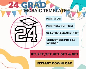 24 Grad Template, Graduation Mosaic Template From Balloons, 2024 Graduation Hat Template, Mosaic From Balloons, Graduate Mosaic Template