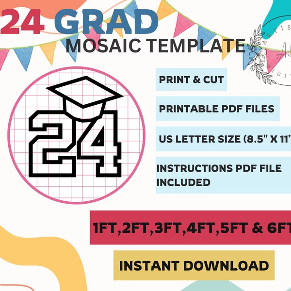 24 Grad Template, Graduation Mosaic Template From Balloons, 2024 Graduation Hat Template, Mosaic From Balloons, Graduate Mosaic Template