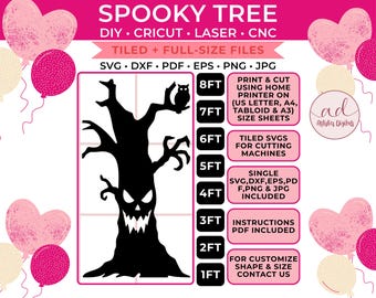 Spooky Tree Halloween Silhouette Mosaic Template, Haunted mansion decor, Haunted Object, Outdoor Halloween Decor, svg dxf eps pdf PNG