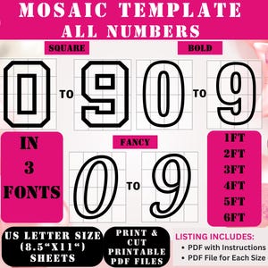All Numbers Mosaic Balloons Templates, Square Numbers, Bold Numbers, Fancy Numbers, 0-9 Mosaic Template,6ft,5ft, 4ft, 3ft, 2ft, 1ft, Marquee