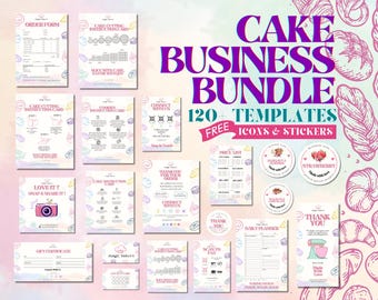 Editable Cake Business Templates Bundle, Home Bakery Business Templates Bundle, Cake Care Cards, Cake Cutting Guide, Cake Care Instruction