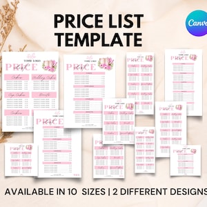 Modelo de lista de preços de bolo editável, cartão de menu para pequenas empresas, folheto de lista de preços, lista de preços de padaria, modelo de lista de menu de bolo, lista de menu de padaria