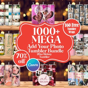 Paquete de más de 1000 envoltorios para vasos con tu propia foto, vaso autoeditable con tu propia foto, 20 oz editable, agrega tu foto por sublimación, Canva editable