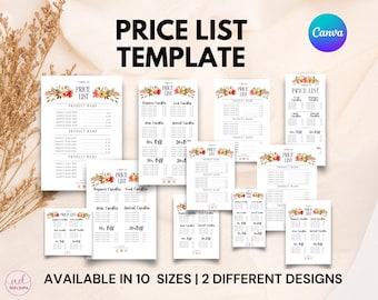 Plantilla de lista de precios de velas editable, lista de precios de velas, tarjeta de menú para pequeñas empresas, hoja de precios imprimible, folleto de lista de precios, lista de menú de velas