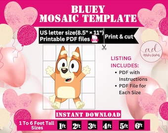 Bluey Bingo Mosaic Template, Bluey Character Mosaic From Balloons Template, Bingo Stencil Template, Birthday Party Balloon Decorations, DIY