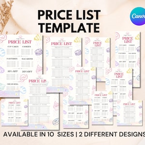 Modelo de lista de preços de bolo editável, cartão de menu para pequenas empresas, folheto de lista de preços, lista de preços de padaria, modelo de lista de menu de bolo, lista de menu de padaria