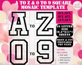 Marquee Letters, Mosaic Templates, Mosaic From Balloons Template, Mosaic Alphabet, Mosaic Numbers, Numbers Balloon Mosaic Template