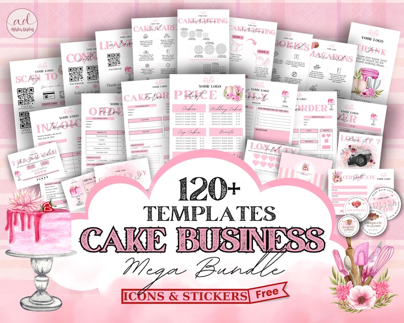 Editable Cake Business Templates Bundle, Home Bakery Business Templates Bundle, Cake Care Cards, Cake Cutting Guide, Cake Care Instruction