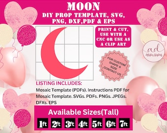 Crescent moon backdrop arch mosaic template, Cutout & stencil for celestial baby shower decorations, CNC Laser Cut File, svg dxf pdf eps png