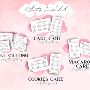 Editable Cake Business Templates Bundle, Home Bakery Business Templates Bundle, Cake Care Cards, Cake Cutting Guide, Cake Care Instruction
