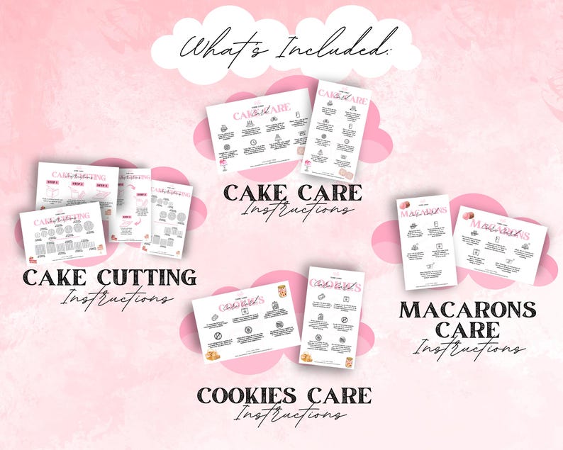 Editable Cake Business Templates Bundle, Home Bakery Business Templates Bundle, Cake Care Cards, Cake Cutting Guide, Cake Care Instruction