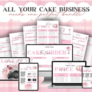 Editable Cake Business Templates Bundle, Home Bakery Business Templates Bundle, Cake Care Cards, Cake Cutting Guide, Cake Care Instruction