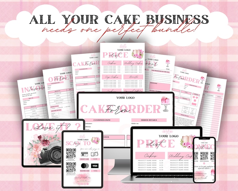 Editable Cake Business Templates Bundle, Home Bakery Business Templates Bundle, Cake Care Cards, Cake Cutting Guide, Cake Care Instruction