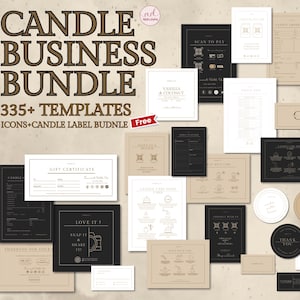 Editable Candle Business Bundle, Editable Canva Template, Thank You Cards, Candle Care Cards, Candle Labels Template, Order Form, Price List