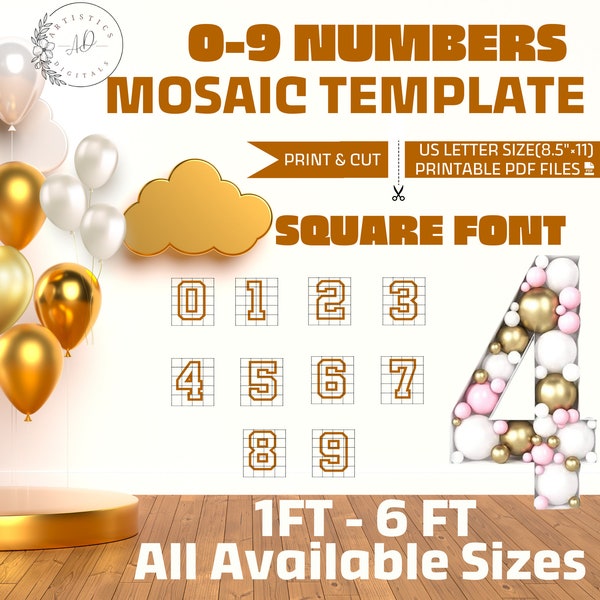 0-9 All Square Numbers Balloon Mosaic Templates, Marquee Numbers Templates, All size Numbers Mosaic, Number Frame, Number Mosaic