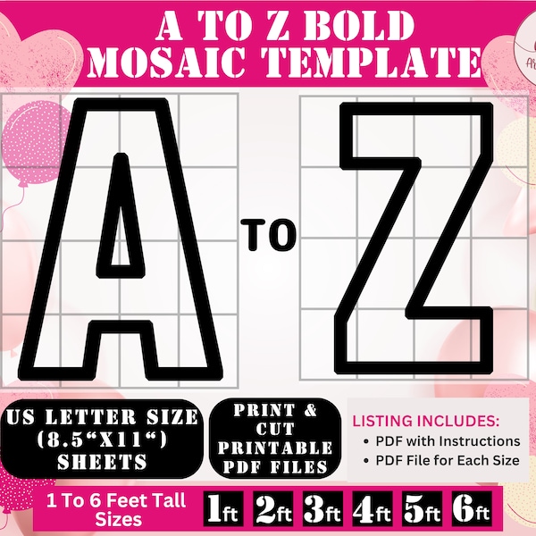 A-Z Marquee Letters, Mosaic Templates, Mosaic From Balloons Template, Mosaic Alphabet, Letter Balloon Mosaic, Letter Mosaic Frame,Mosaic DIY