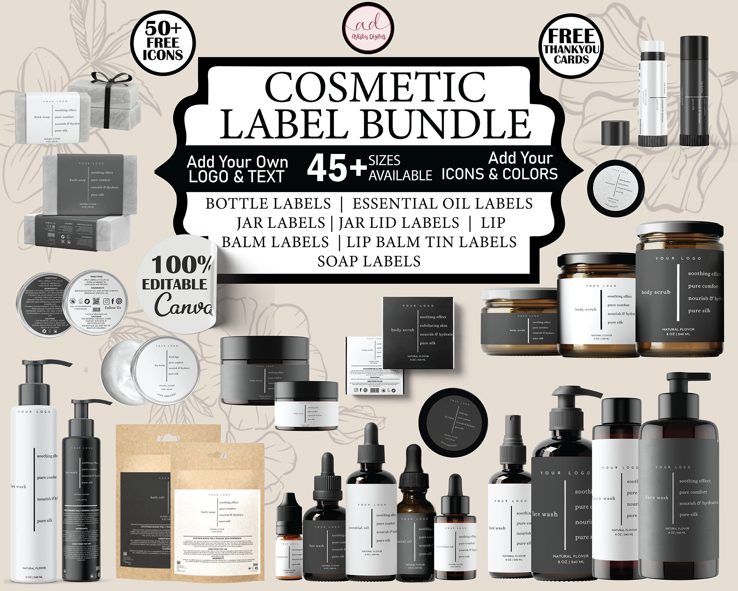 Editable Cosmetic Label Templates Stylish Cosmetic Product Label