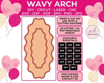 Wavy Border Frame Arch Wall Backdrop Prop Template SVG, DIY Balloon Ripple Arch Banner Template for Baby Shower, Wavy Sign, png dxf pdf eps