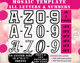 Marquee Letters, Mosaic Templates, Mosaic From Balloons Template, Mosaic Alphabet, Mosaic Numbers, Numbers Balloon Mosaic Template