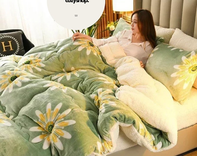 Daisy Super Thick Warm Autumn Winter Blankets for Beds, Lambswool Thicken Warmth Blanket, Soft Fluffy Weighted Blanket Comforter