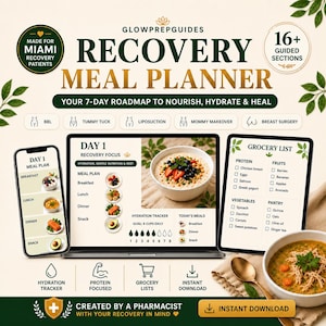Matplanerare för återhämtning efter plastikkirurgi – Postoperativ kostguide (digital nedladdning), redigerbar, utskrivbar, direktnedladdning