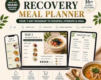Planificador de comidas para la recuperación tras cirugía plástica: guía nutricional postoperatoria (descarga digital), editable, imprimible, descarga instantánea.