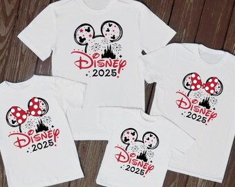 Matching family t shirts Disney 2025 white tops Holiday vacation matching shirts T-shirt his hers mum dad kids travel reveal matching tops