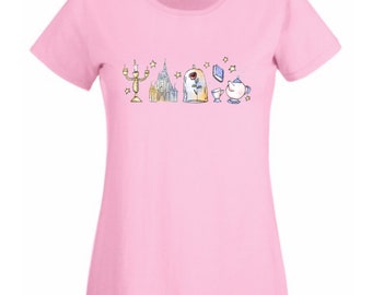 Ladies Girls camiseta Belleza gráfico Rosa camiseta parque temático Bestia Princesa camiseta regalo para su presente parque temático camisa vacaciones vacaciones
