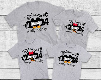 Grey Matching family travel t shirts Disney 2024 family travel reveal shirts Gift family holiday vacation ears matching shirts Florida Paris