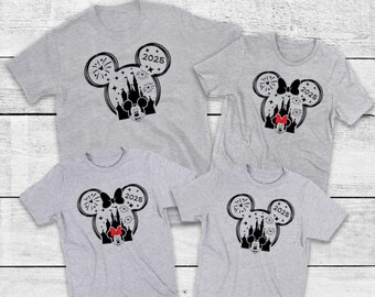 Grey Matching family Disney shirts trip 2025 trave l theme park kids reveal vacation holiday t shirts family tops his and hers  graphic
