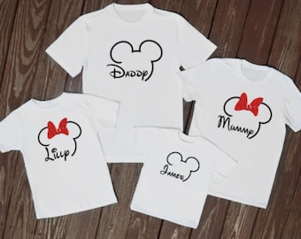 Personalised White Disney t shirts matching family t-shirts Personalised tops holiday Florida Paris reveal gift his and hers travel tops