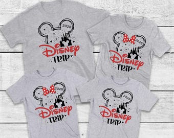 Grey Matching family Disney shirts trip 2025 trave l theme park kids reveal vacation holiday t shirts family tops his and hers  graphic