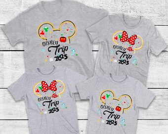Grey Matching family Disney shirts trip 2025 trave l theme park kids reveal vacation holiday t shirts family tops his and hers  graphic