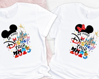 My 1st Disney trip matching shirts kids adults his and hers graphic tops travel reveal holiday vacation Xmas gift for children trend fashion