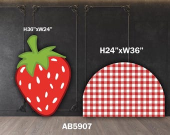 AB5907HS  Berry First Birthday Coroplast Panels, Party Photo Props strawberry 3ft half circle panel red picnic pattern