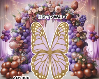 AB3386(SB Gold and lilac purple 6x4 ft giant butterfly backdrop Party decoration Prop Coroplast Panel Contour Machine Cut No stands included