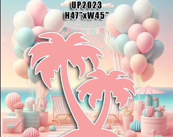 UP2023HS 4 FT tall pink coral palm trees beach summer Party decorations Props Coroplast Panels, Contour Machine Cut, (No stands included)