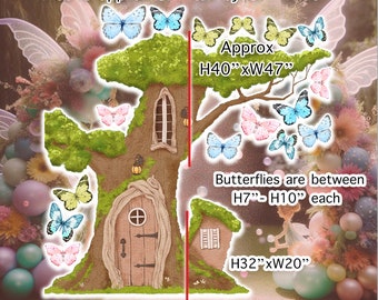 UP1667(SB):UP1668 Fairy Tree watercolor backdrop, butterflies Party decoration Prop Coroplast Panel Contour Machine Cut No stands included