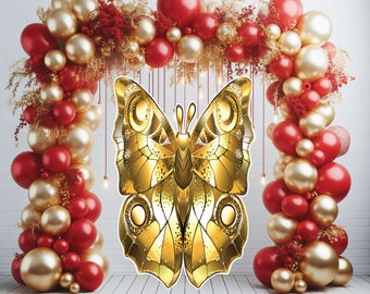 AB3398QS3 (SB) Gold 6x4 ft giant butterfly backdrop Party decorations Props Coroplast Panels, Contour Machine Cut, (No stands included)