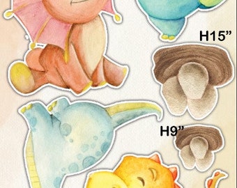 UP2183FS Watercolor cute Dinosaurs Party decorations Props Coroplast Panels, Machine Cut (No stands included)